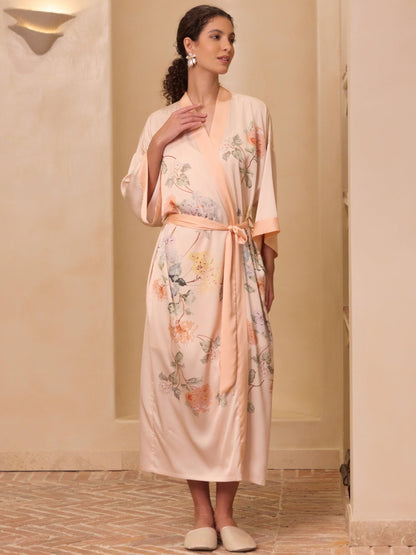 Soft Orange Garden Kimono Robe