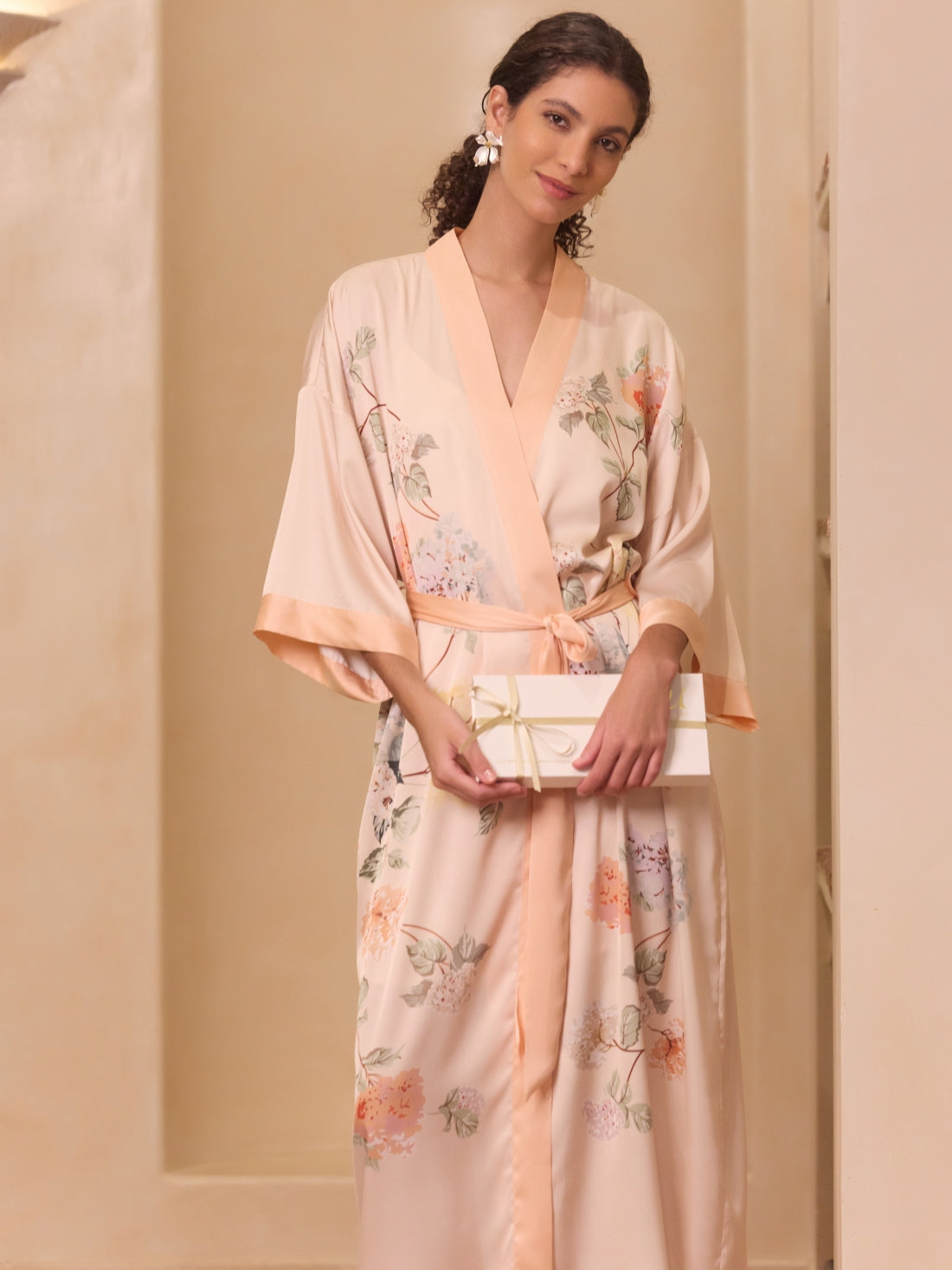 Soft Orange Garden Kimono Robe