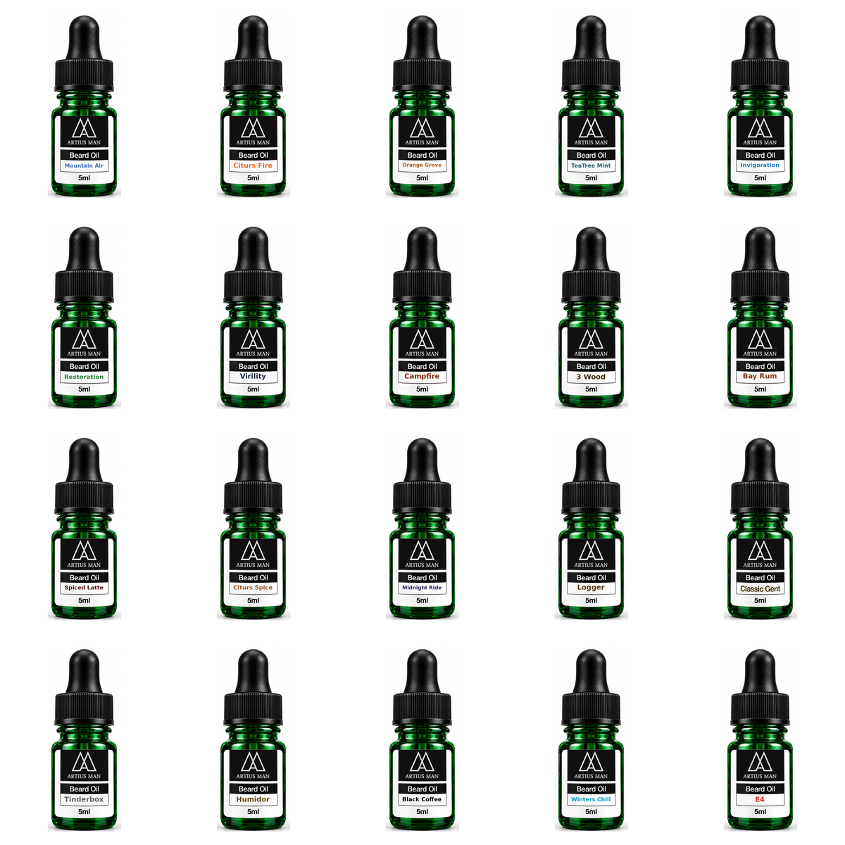 Beard Oil Sampler 20-Pack – The Complete Artius Man Scent Collection