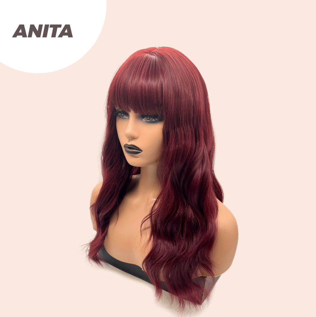 JBEXTENSION 22 Inches Red Body Wave Wig With Bangs ANITA