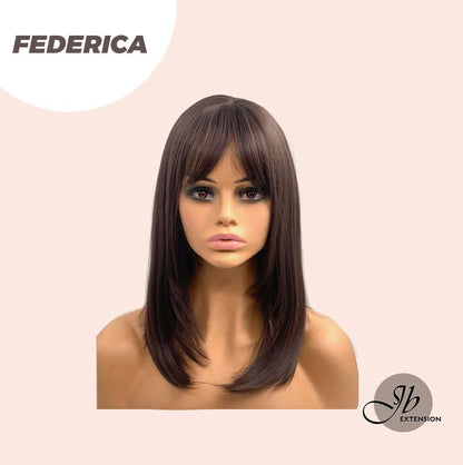 JBEXTENSION 16 Inches Short Bob Cut Cold Brown Wig With Bangs FEDERICA