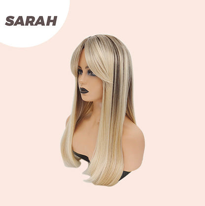 JBEXTENSION 22 Inches Nature Straight Ombre Blonde With Dark Root Wig With Bangs SARAH
