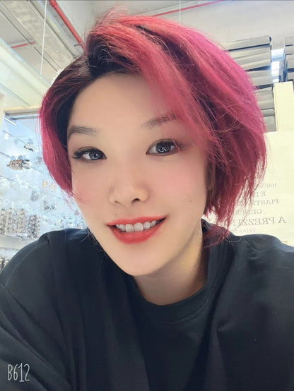 JB EXTENSION 6 Inches Pixie Cut Front-lace Real Human Hair in Wine Red Color with Dark Roots Scarlett