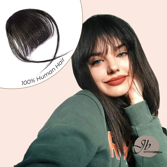 JBextension Air Bangs Hair Clip in Bangs for Women 100% Human Hair Wispy Bangs Fringe with Temples Hairpieces Clip on Air Bangs Flat Neat Bangs Hair Extension for Daily Wear