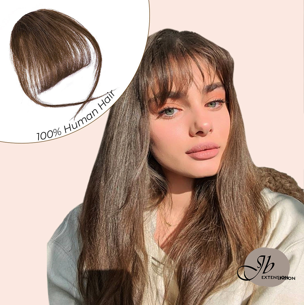 JBextension Air Bangs Hair Clip in Bangs for Women 100% Human Hair Wispy Bangs Fringe with Temples Hairpieces Clip on Air Bangs Flat Neat Bangs Hair Extension for Daily Wear