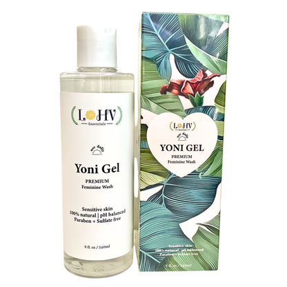 Gel íntimo LOHV YONI PREMIUM Herbal con pH equilibrado: elimina el mal olor, limpia la vulva y mantiene un pH saludable con aceite de palmiste, aceite de rosa y hoja de aloe vera.