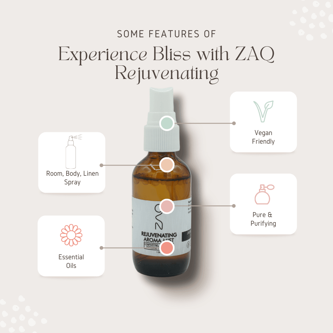 Experience Bliss with ZAQ Rejuvenating Aroma Essential Oil Mist - Made in the USA
