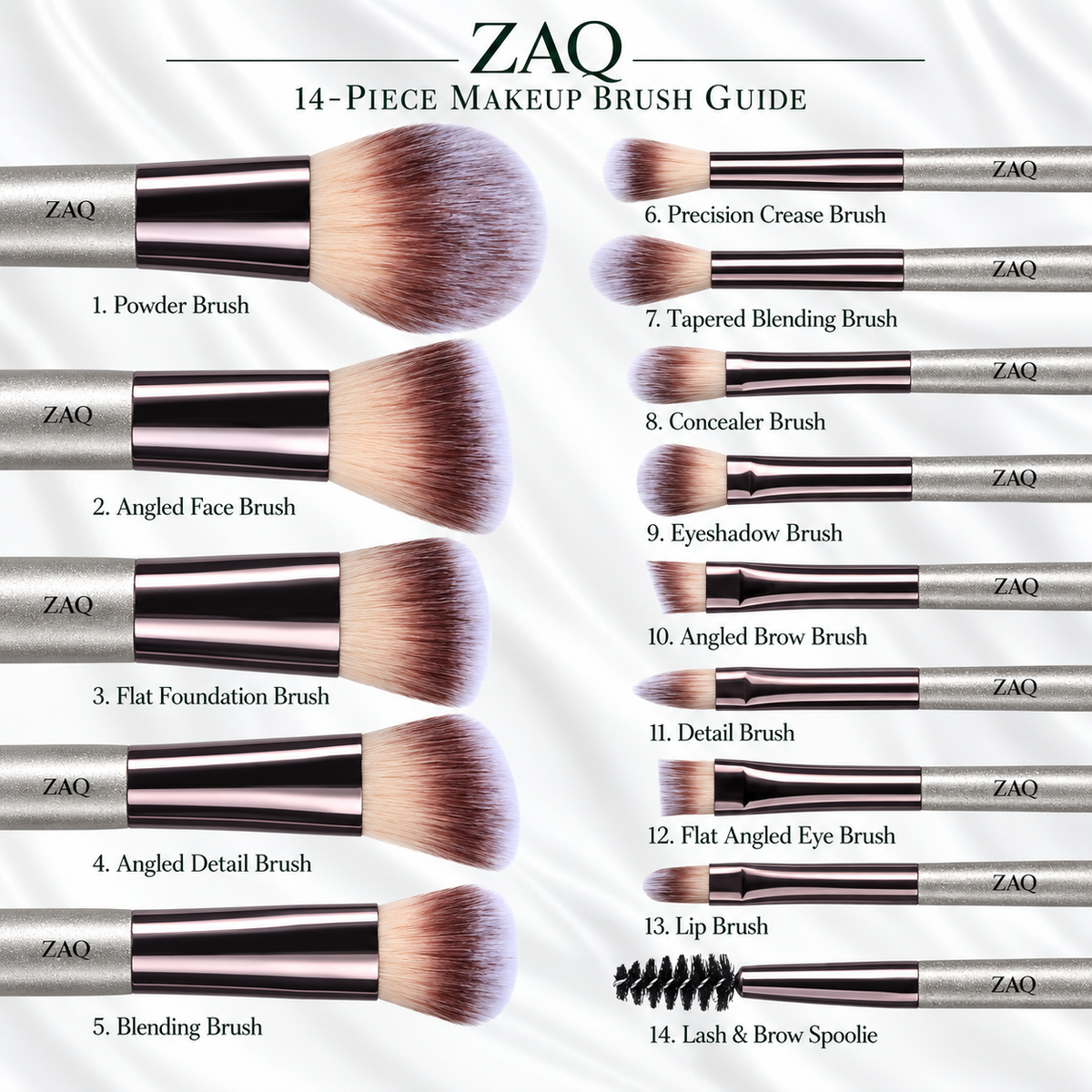 ZAQ 14-Piece Mini Makeup Brush Set with LED Light Mirror