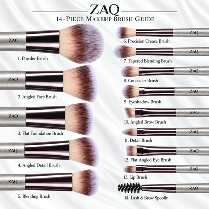 ZAQ 14-Piece Mini Makeup Brush Set with LED Light Mirror