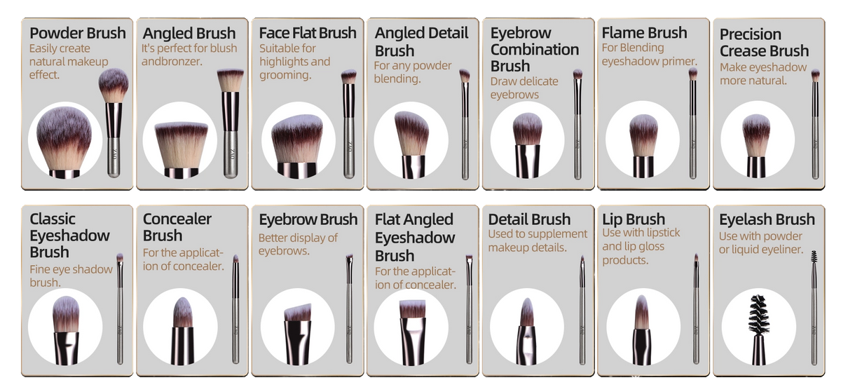 ZAQ 14-Piece Mini Makeup Brush Set with LED Light Mirror