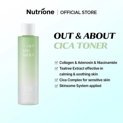 [Out And About Set] OUT AND ABOUT Moisture Tea Tree Cica Toner 200ml & Brightening Collagen Serum 30ml