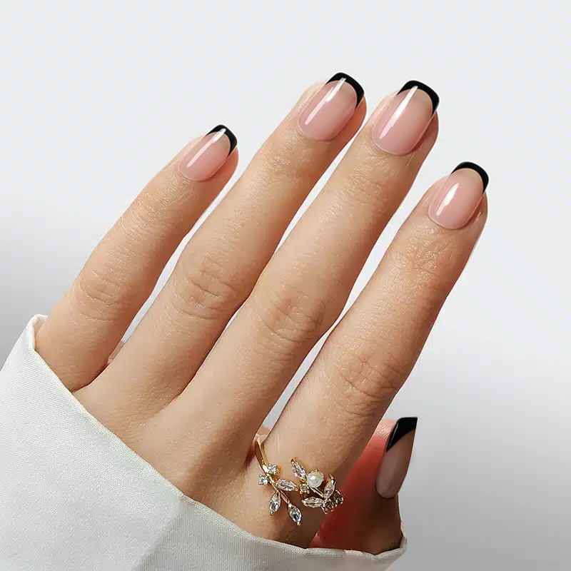 Classic Black French Square Nails - Press On Nails | Long Lasting & Reusable