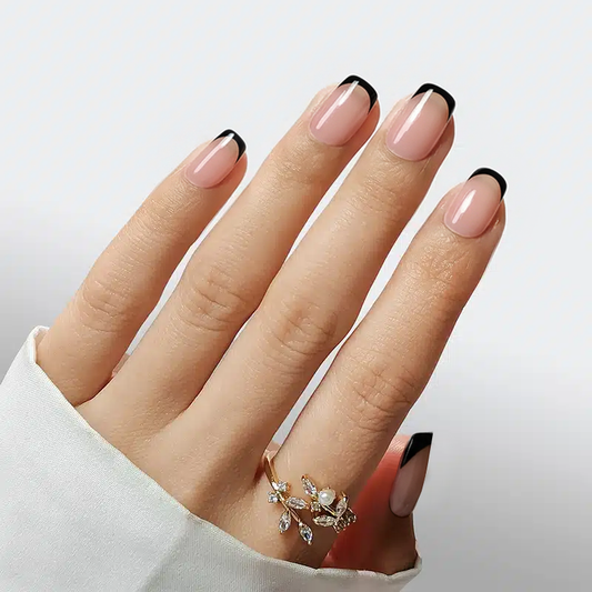Classic Black French Square Nails - Press On Nails | Long Lasting & Reusable
