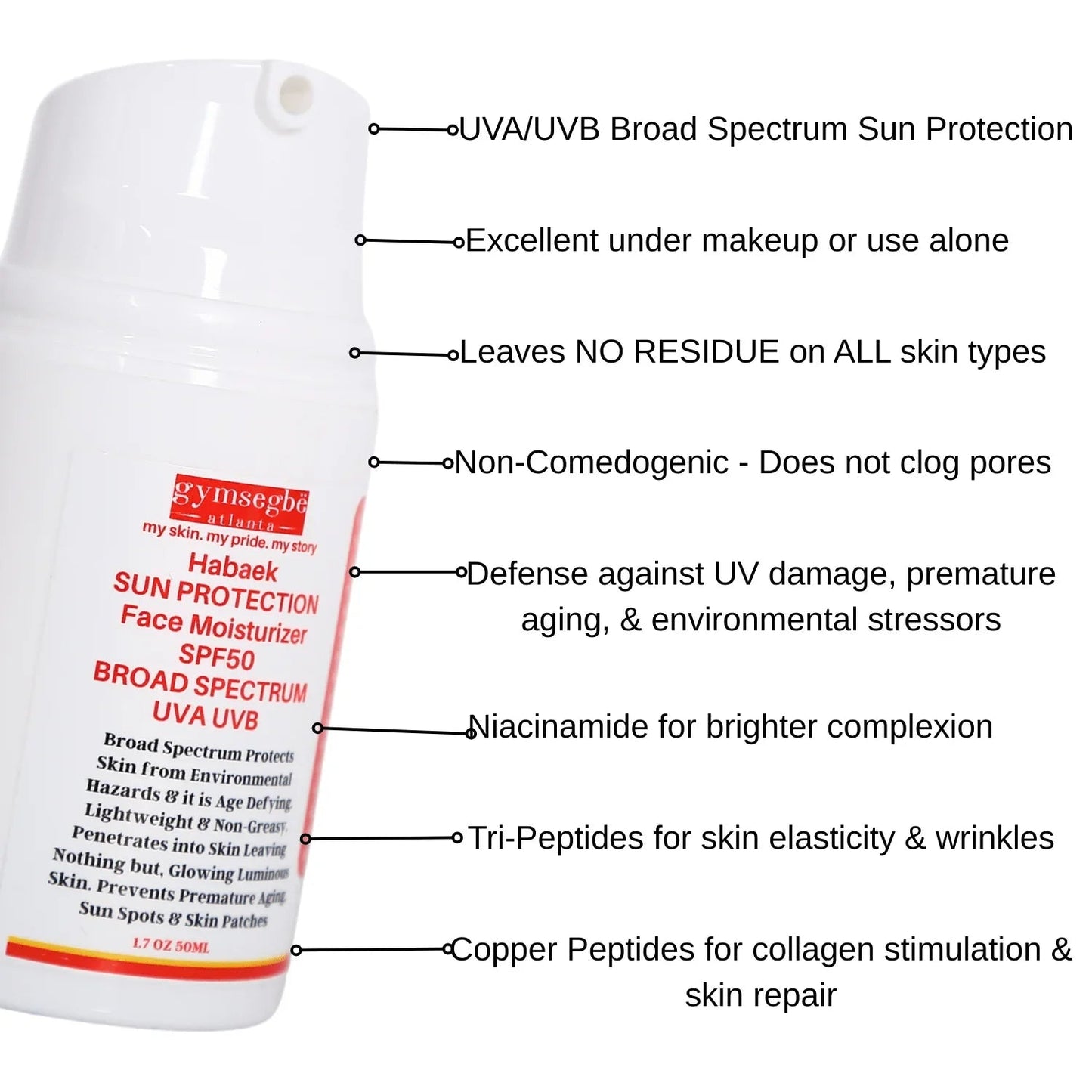 Crème Hydratante Visage Habaek Protection Solaire SPF50 | Peptides | Niacinamide
