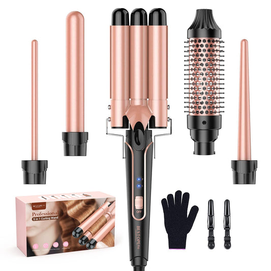 BESTOPE PRO 5 in 1 Curling Iron, Curling Wand Set with Negative Ion Thermal Brush and 4 Interchangeable Ceramic Curling Irons (0.35“ - 1.5”), Fast Heating Crimper Hair Tool in All Hair Type, Women Gifts | Daily Health & Beauty