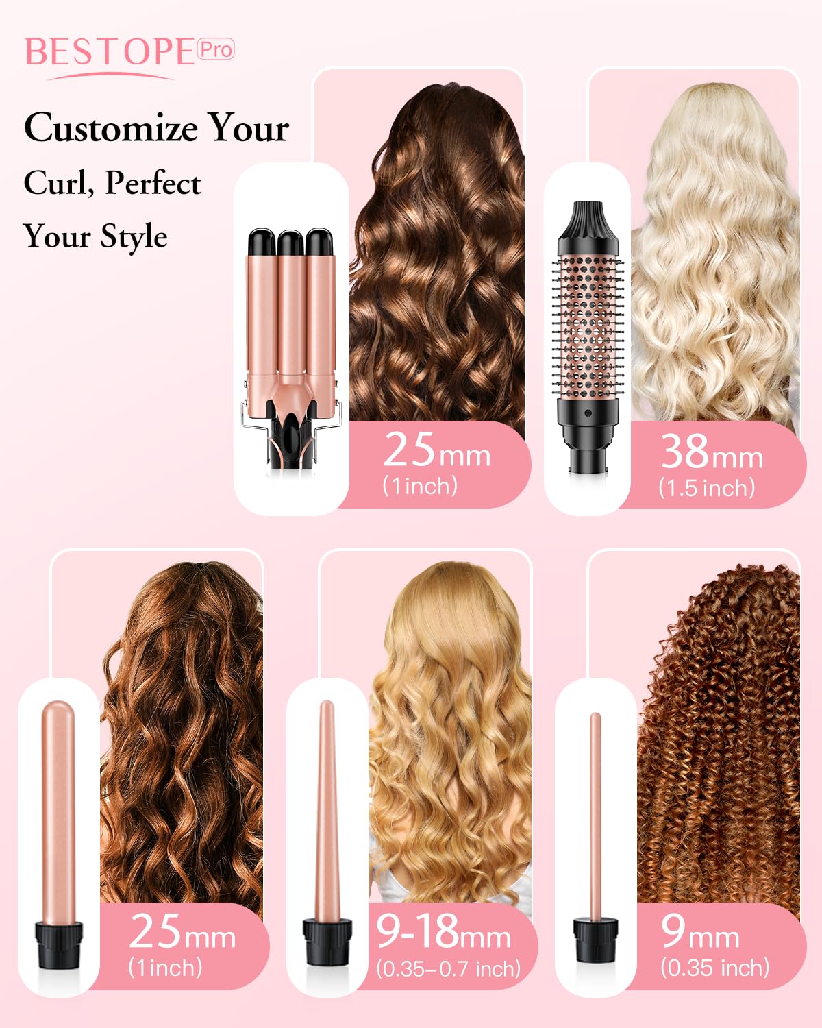 BESTOPE PRO 5 in 1 Curling Iron, Curling Wand Set with Negative Ion Thermal Brush and 4 Interchangeable Ceramic Curling Irons (0.35“ - 1.5”), Fast Heating Crimper Hair Tool in All Hair Type, Women Gifts | Daily Health & Beauty