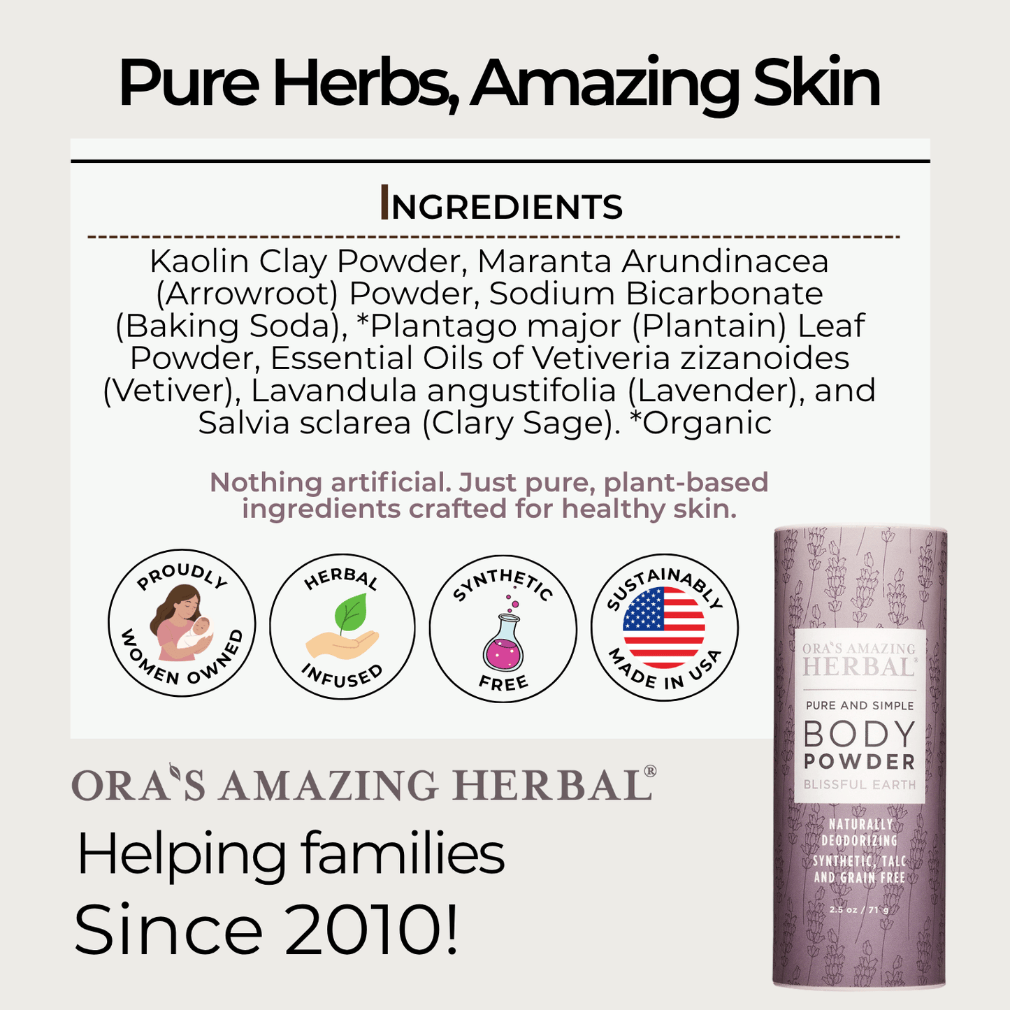 Talc Free Body Powder, Blissful Earth Lavender Scent