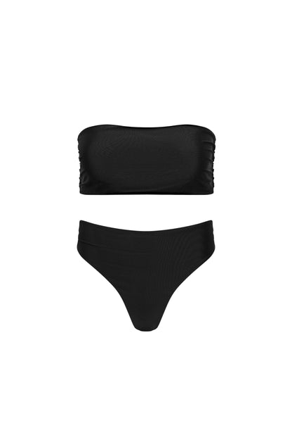 Capri Ruched Bandeau Bikini Set – Black