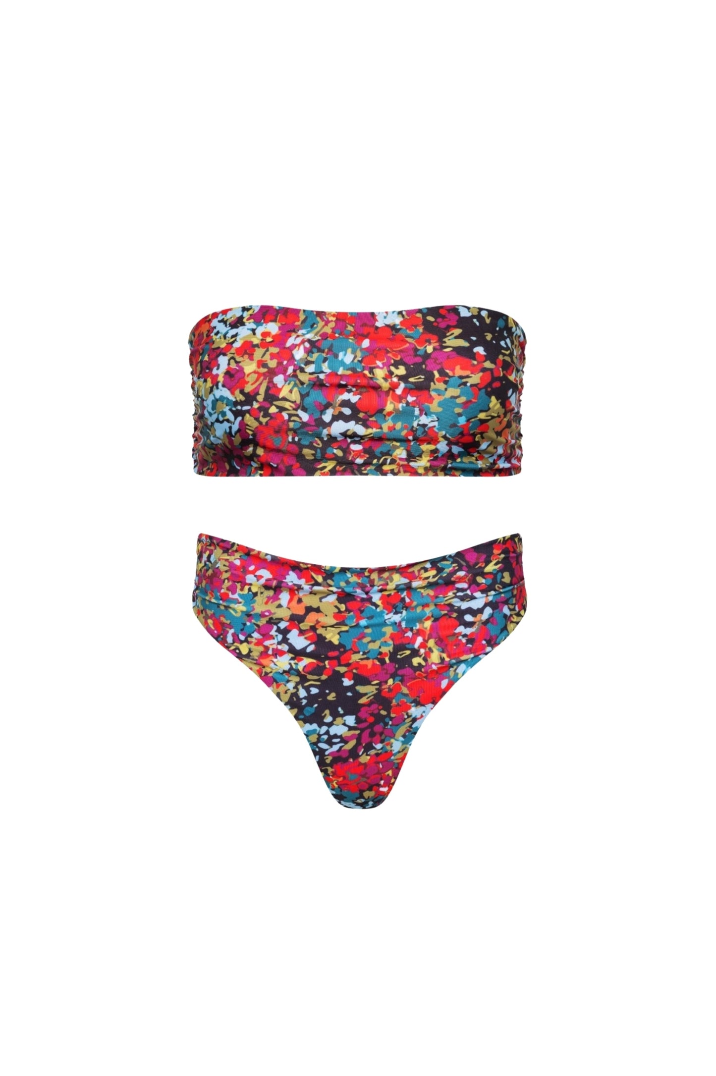 Capri Ruched Bandeau Bikini Set – Red Confetti