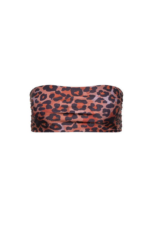 Capri Ruched Bandeau Bikini Top Leopard