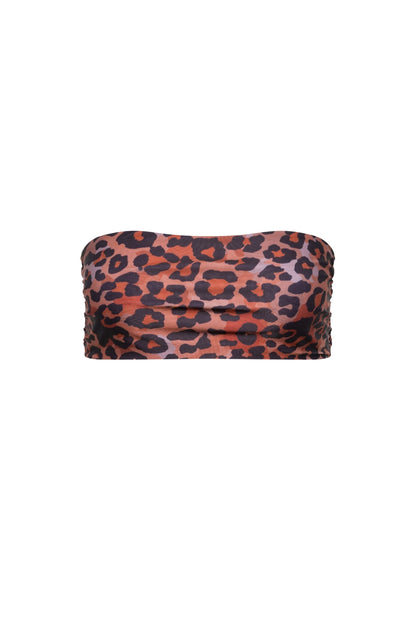 Capri Ruched Bandeau Bikini Top – Leopard