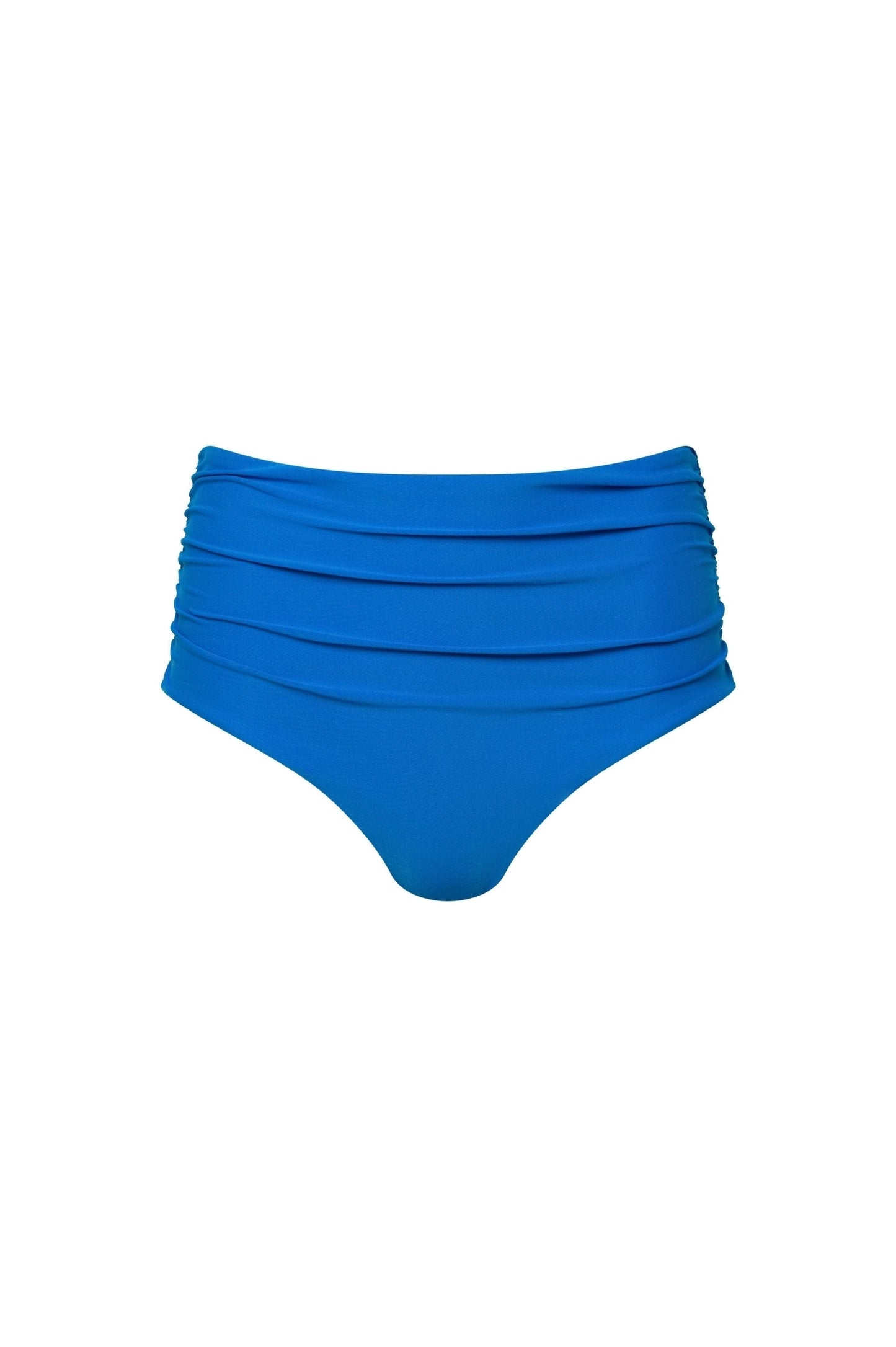 Capri Ruched High Waist Full Coverage Bikini Bottom – Blue