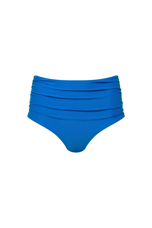 Capri Ruched High Waist Full Coverage Bikini Bottom – Blue