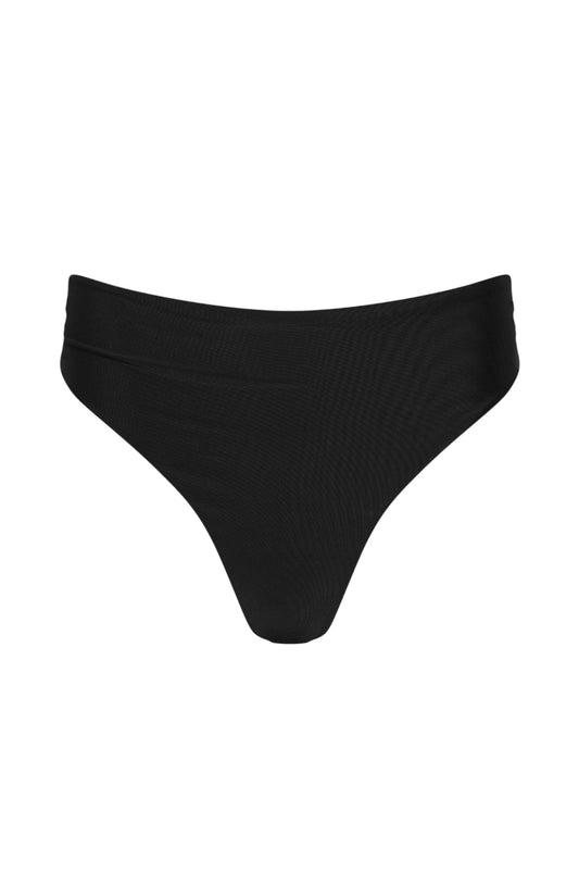 Capri Ruched High Waist Thong Bikini Bottom Black