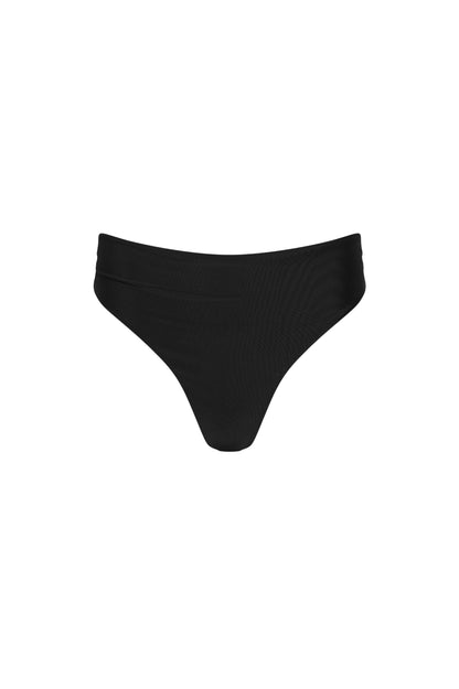 Capri Ruched High Waist Thong Bikini Bottom Black