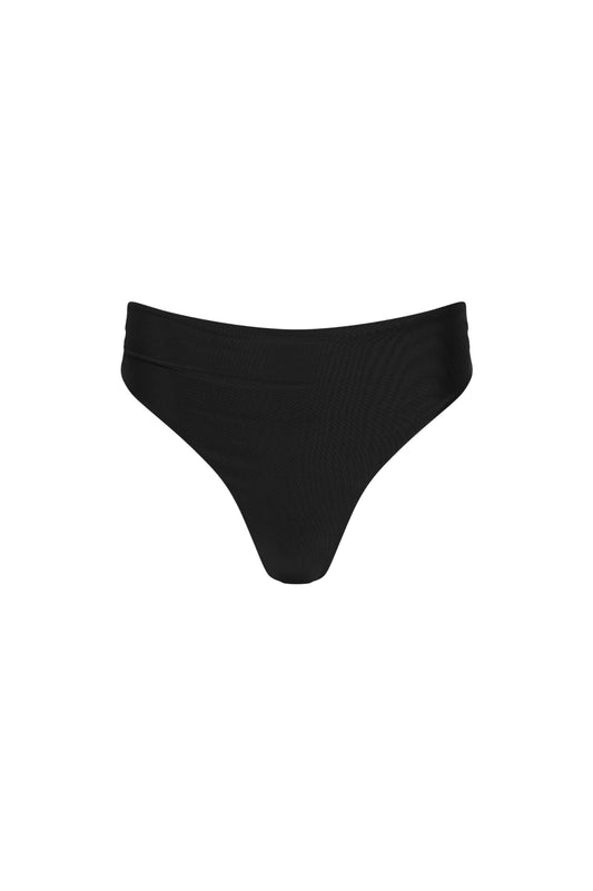 Capri Ruched High Waist Thong Bikini Bottom – Black