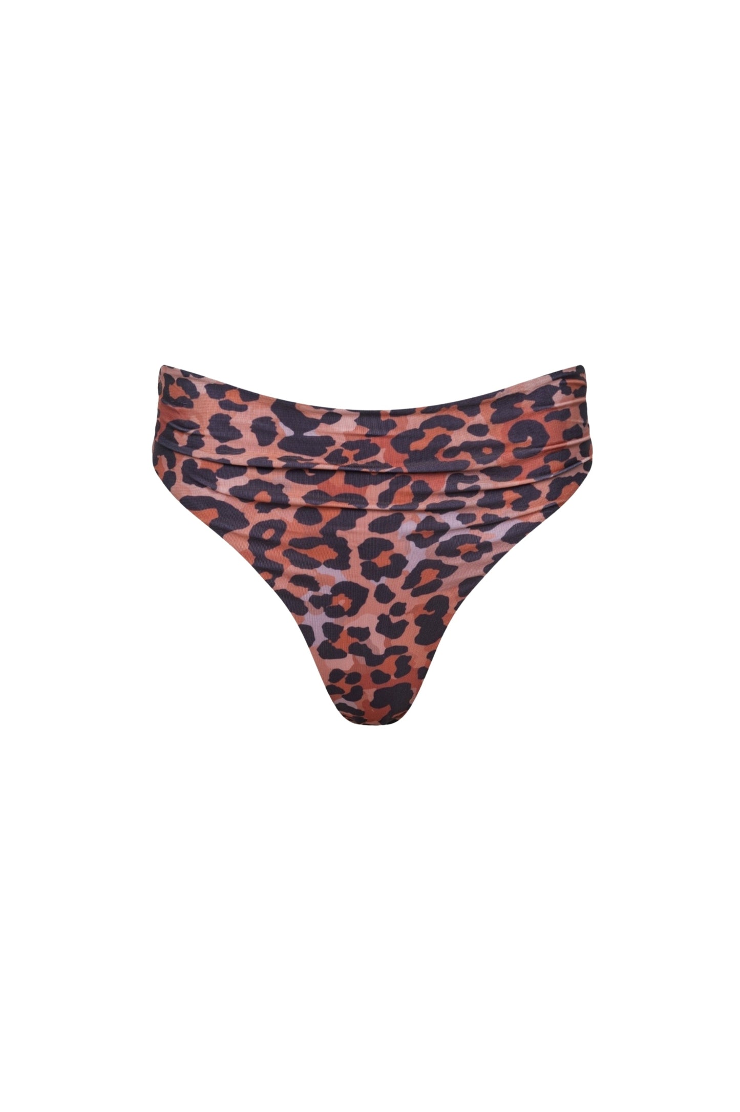 Capri Ruched High Waist Thong Bikini Bottom – Leopard