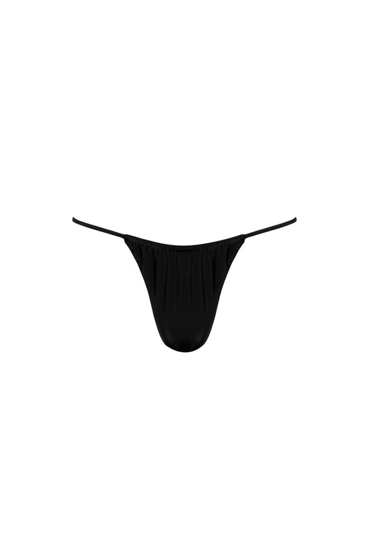 Capri Ruched String Bikini Bottom – Black