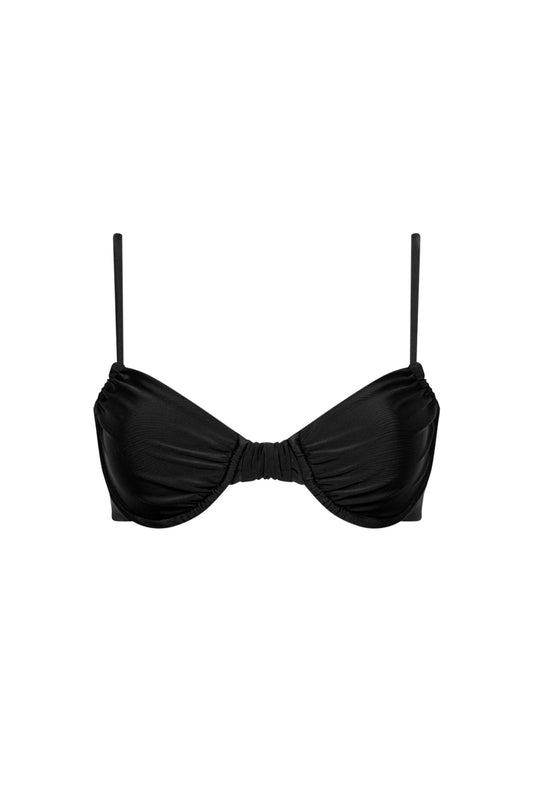 Capri Ruched Underwire Bikini Top – Black