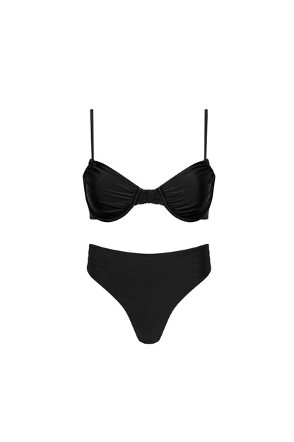 Capri Ruched Underwire High Waist Bikini Set – Black