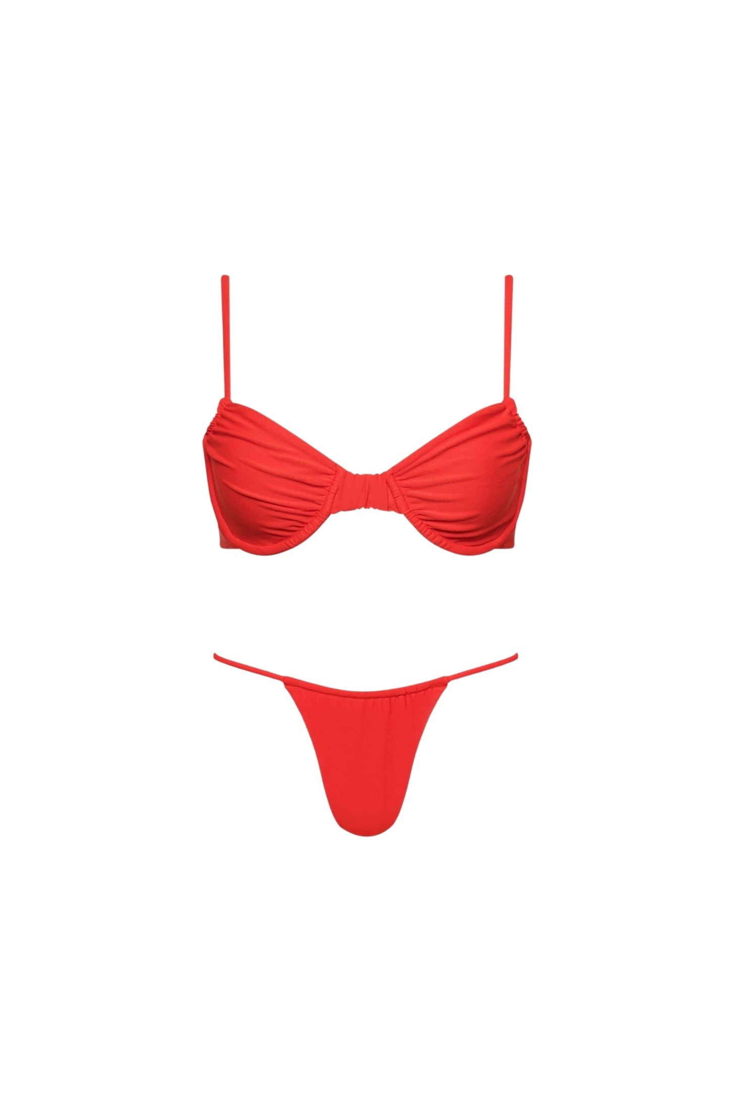 Capri Ruched Underwire String Bikini Set – Red
