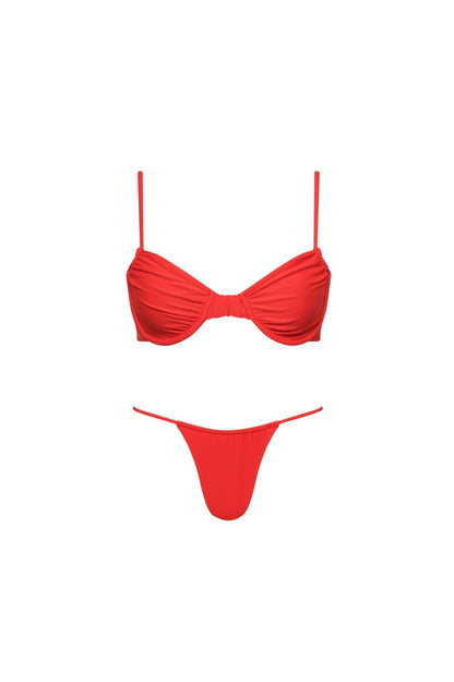 Capri Ruched Underwire String Bikini Set – Red