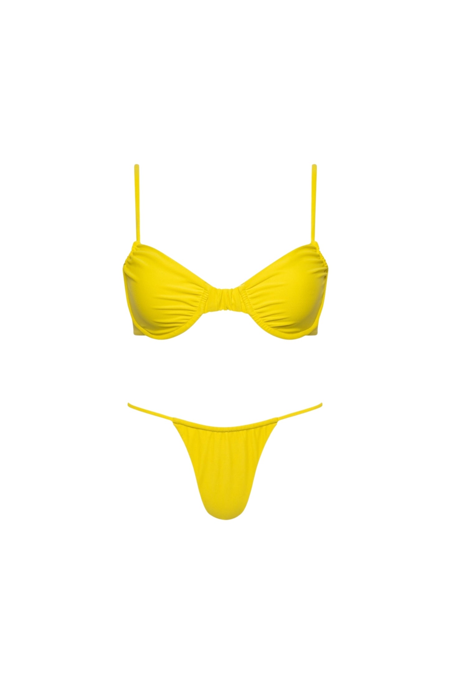 Capri Ruched Underwire String Bikini Set – Yellow