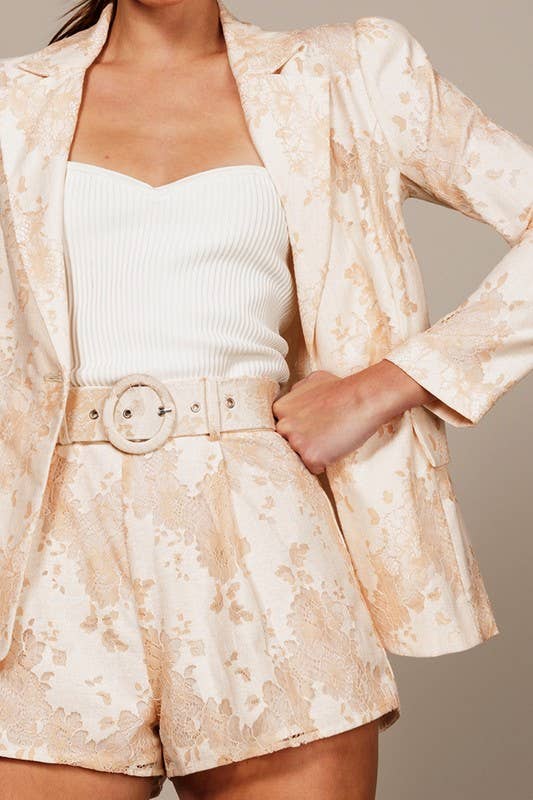 Dressy Jacquared Shorts with Accent Belt