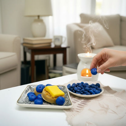 Cera derretida con forma de waffle de arándanos