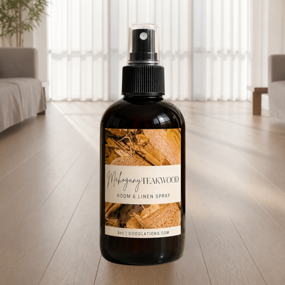 Spray para habitación y ropa de cama de madera de teca y caoba