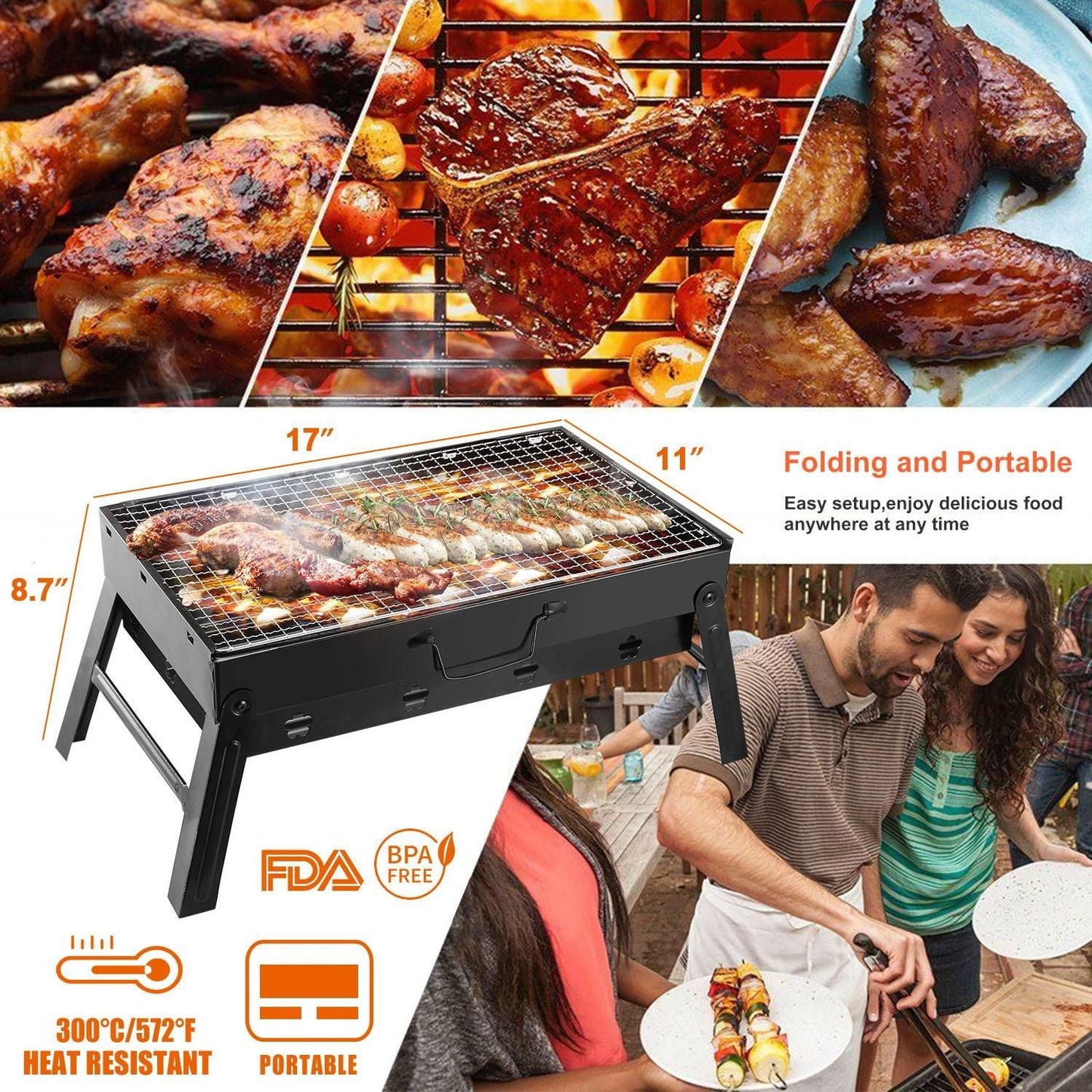 Portable Charcoal BBQ Grill – Lightweight Folding Smoker for Outdoors