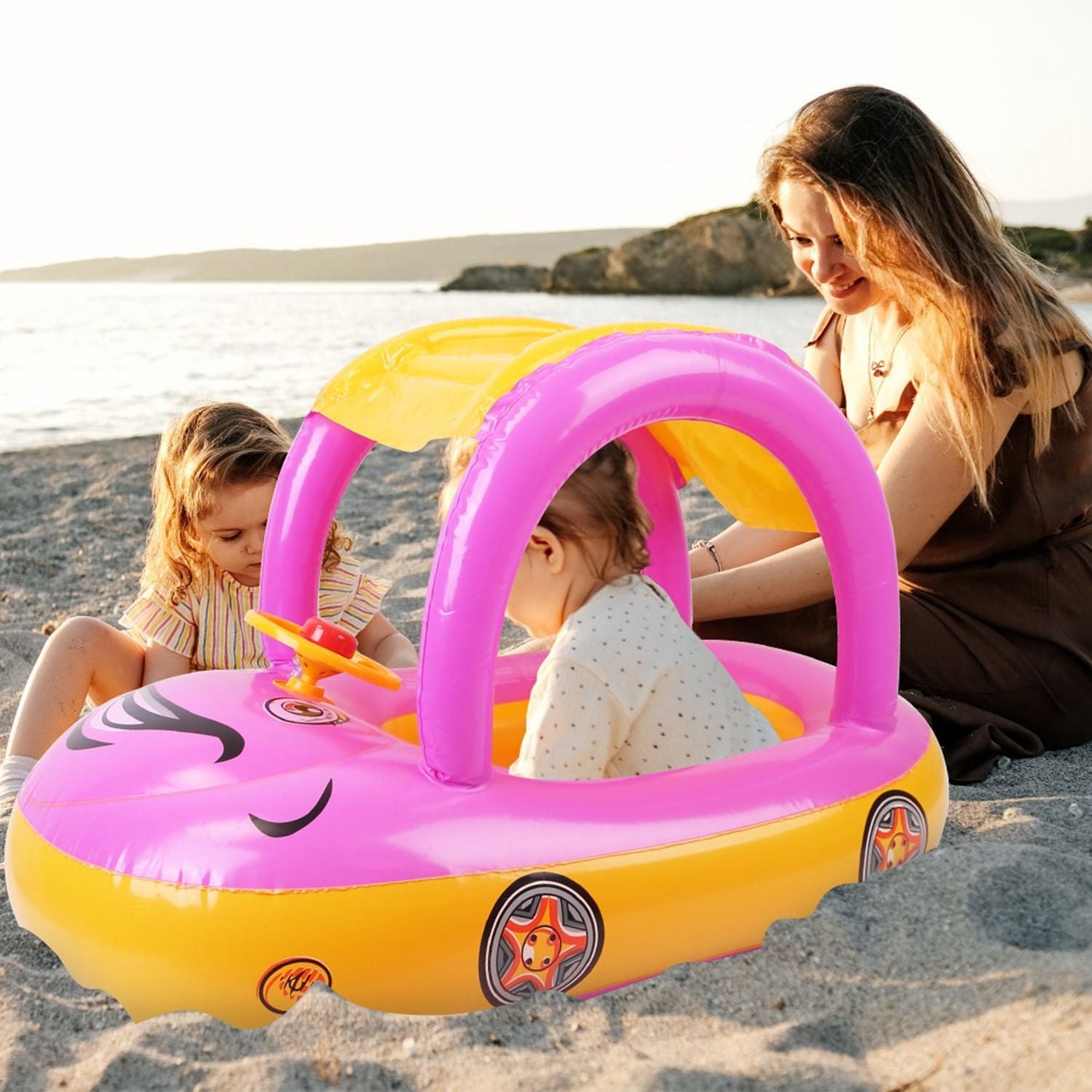Car-Shaped Baby Float with Canopy – Toddler Swim Ring Toy