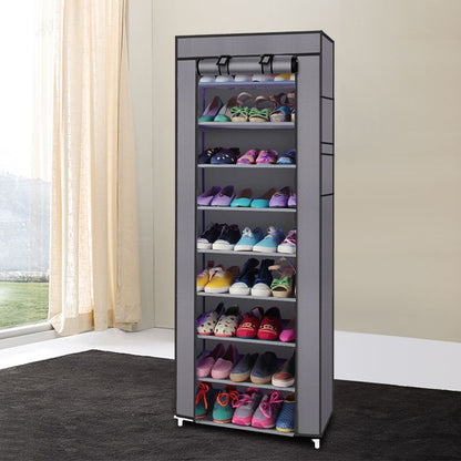 Room-saving 10-Layers 9 Lattices Non-woven Fabric Shoe Rack Black