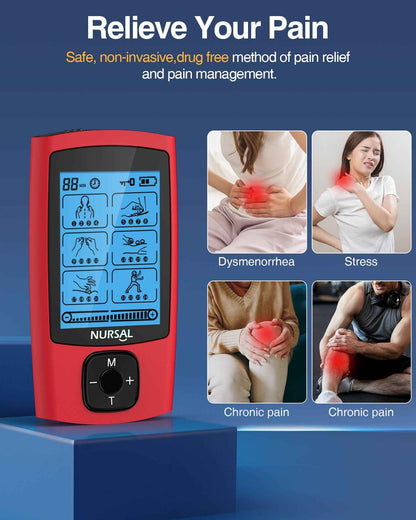 24 Modes TENS Unit Muscle Stimulator, Red Color, Rechargeable Electronic Pulse Massager with 8 Pads for Back and Shoulder Pain Relief and Muscle Strength