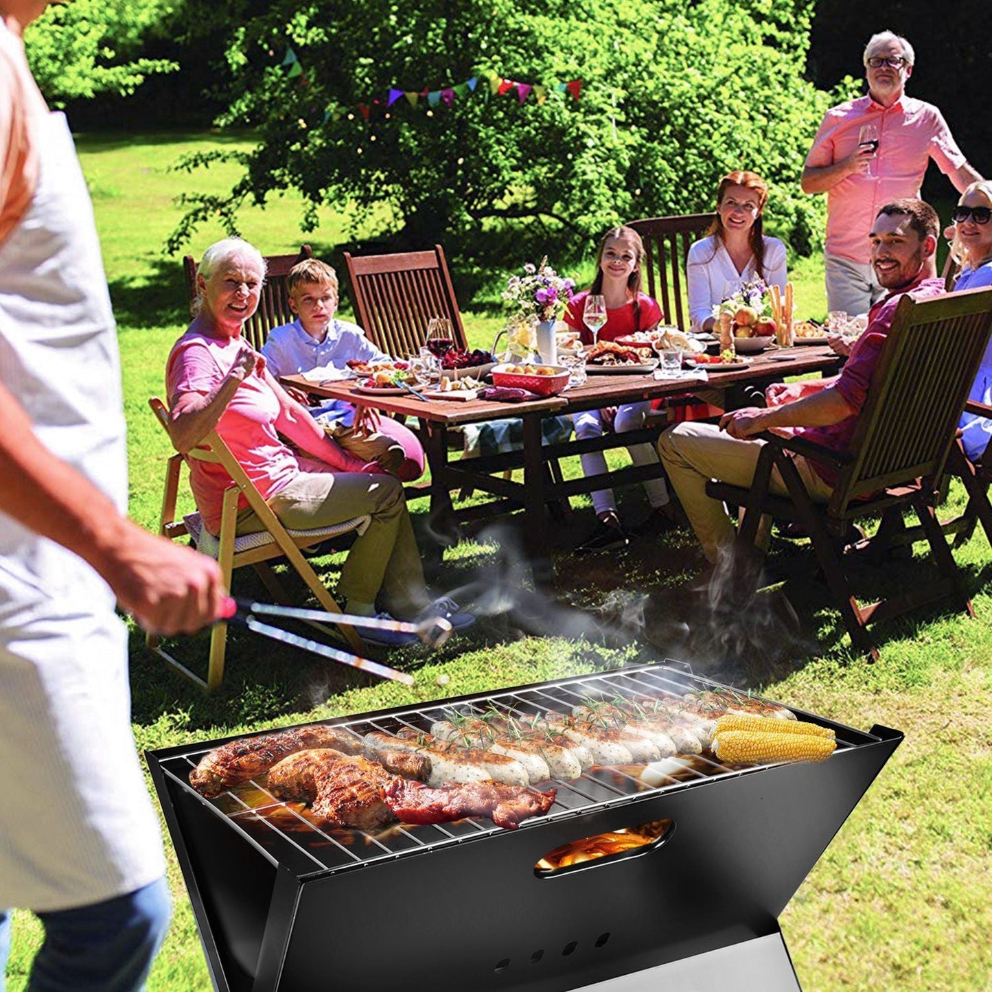 Foldable Charcoal BBQ Grill – Portable Triangle Design for Camping