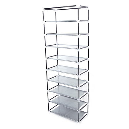 Room-saving 10-Layers 9 Lattices Non-woven Fabric Shoe Rack Black