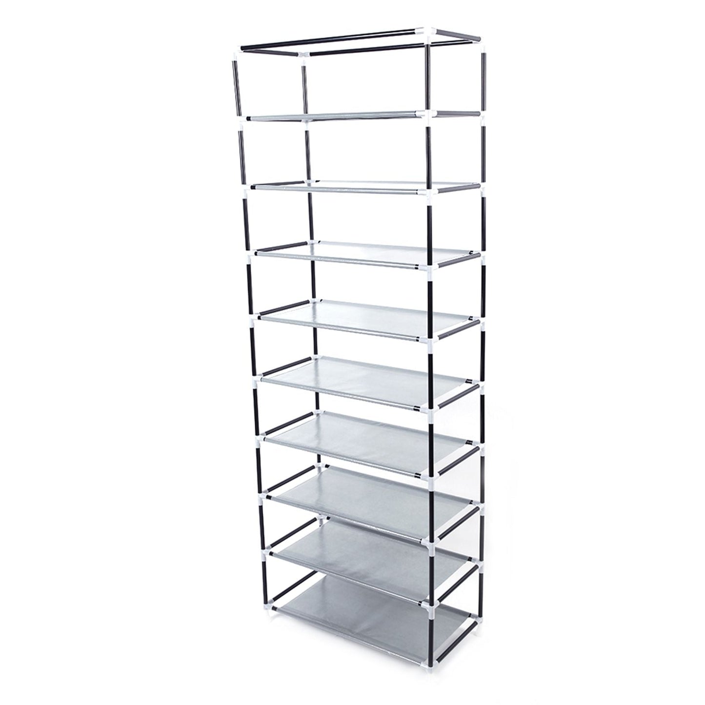 Room-saving 10-Layers 9 Lattices Non-woven Fabric Shoe Rack Black