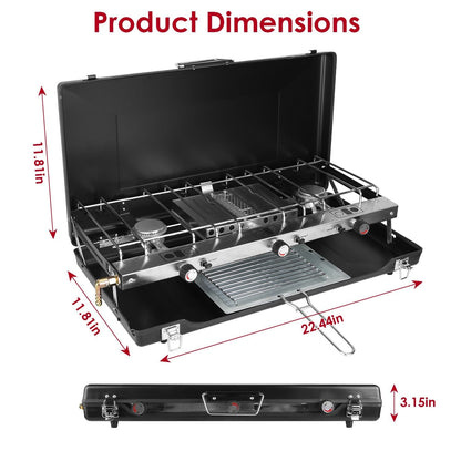 3-Burner 20,000 BTU Portable Propane Camping Stove