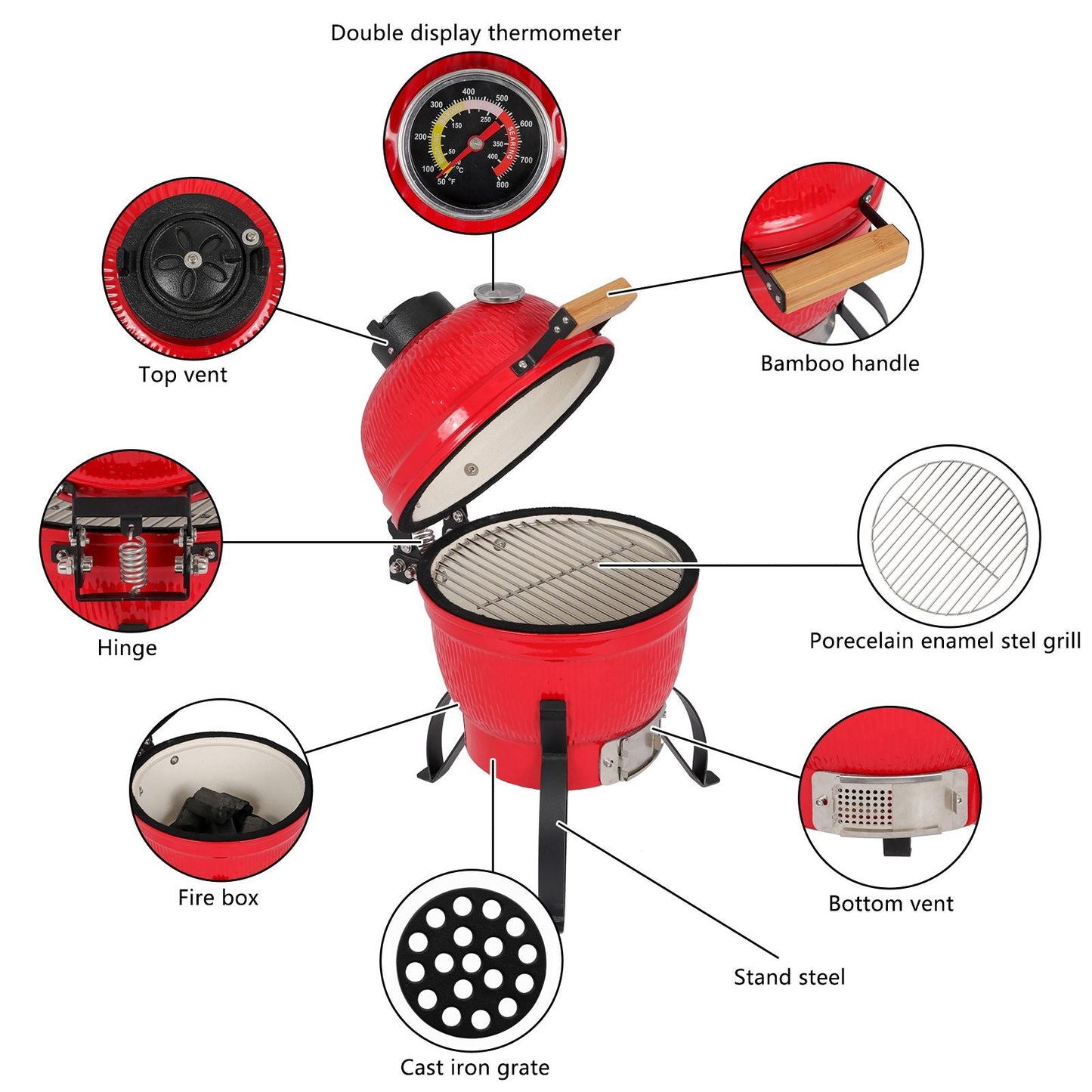 13" Ceramic Charcoal Grill XH – Compact Kamado-Style Outdoor Cooker
