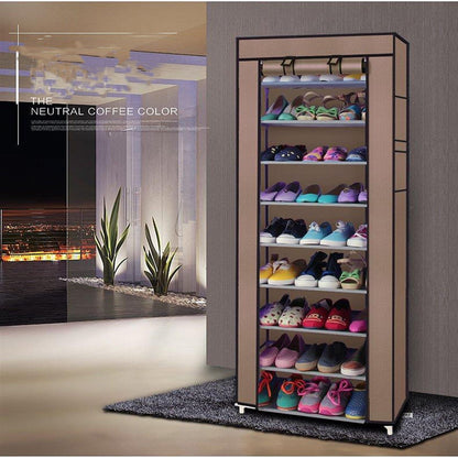 Room-saving 10-Layers 9 Lattices Non-woven Fabric Shoe Rack Black